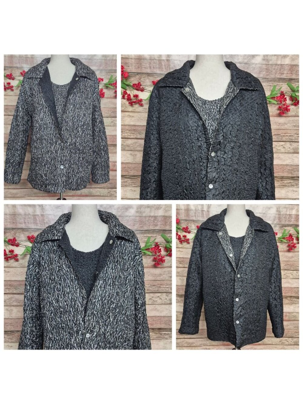 Mirasol Reversible Jacket Tank Set M Black Gray Crinkle Travel 2 Piece Shell
